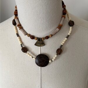 Natural Wood Beaded Necklace Set